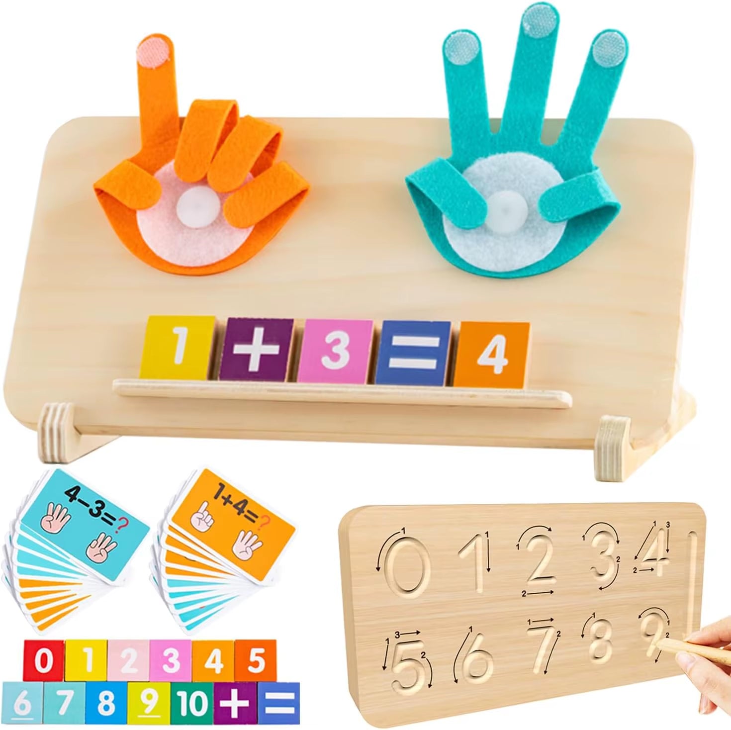 Montessori Wooden Toys Toy Double-Sided Finger Counting & Number Tracing Board Educational Learning Math Toy for Preschool Kids