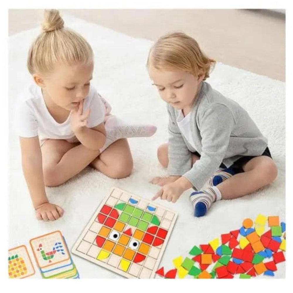 Puzzle Créatif Montessori en Bois – 120 Blocs de Construction Colorés
