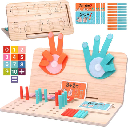 Montessori Wooden Toys Toy Double-Sided Finger Counting & Number Tracing Board Educational Learning Math Toy for Preschool Kids