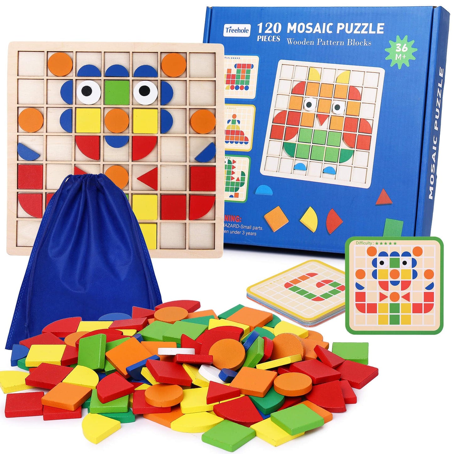 Puzzle Créatif Montessori en Bois – 120 Blocs de Construction Colorés