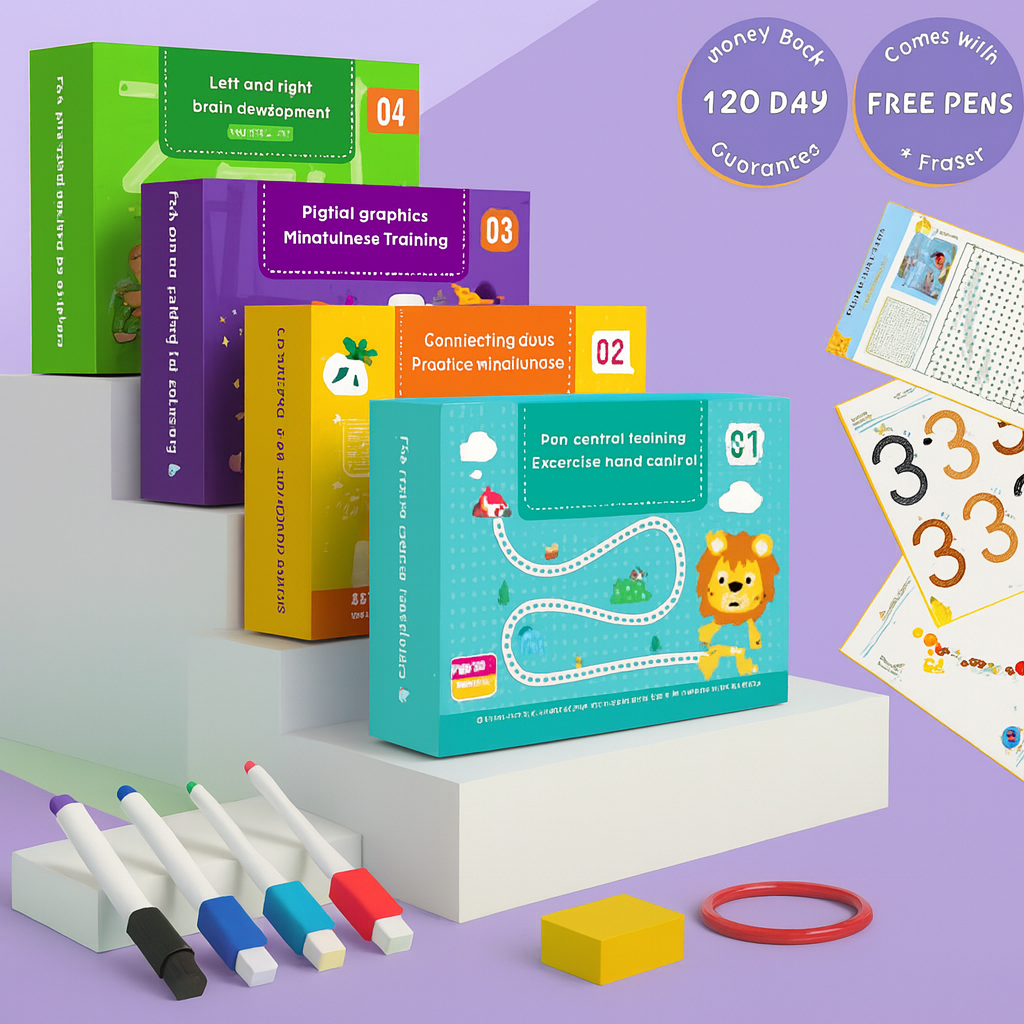 Cahier Éducatif Réutilisable – Écriture et Jeux Montessori