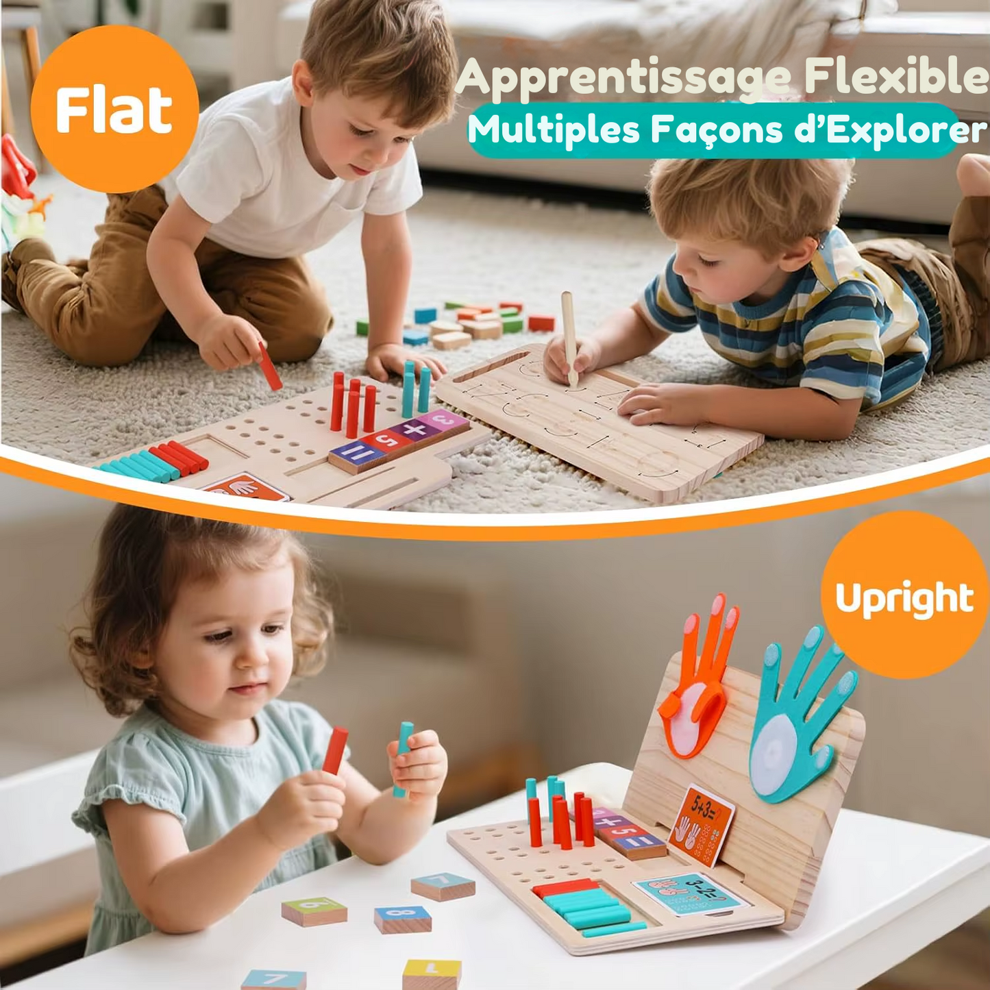 Jeu éducatif Montessori 2 en 1 – Chiffres, calculs et écriture en bois