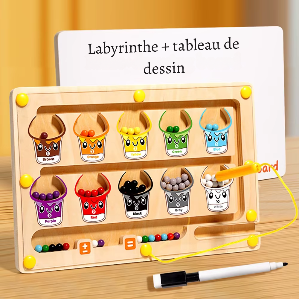 Jeu de Tri et Comptage en Bois – Labyrinthe Magnétique Montessori