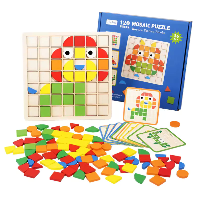 Puzzle Créatif Montessori en Bois – 120 Blocs de Construction Colorés
