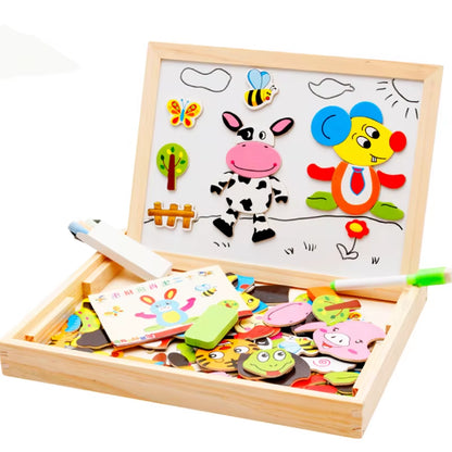 Wooden Multifunction Children Animal Puzzle Writing Magnetic Drawing Board Blackboard Learning Education Toys for Kids